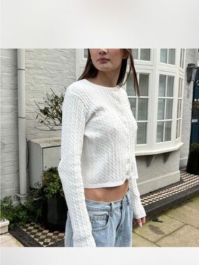 Brandy Melville White Cable-Knit Button Cardigan size small